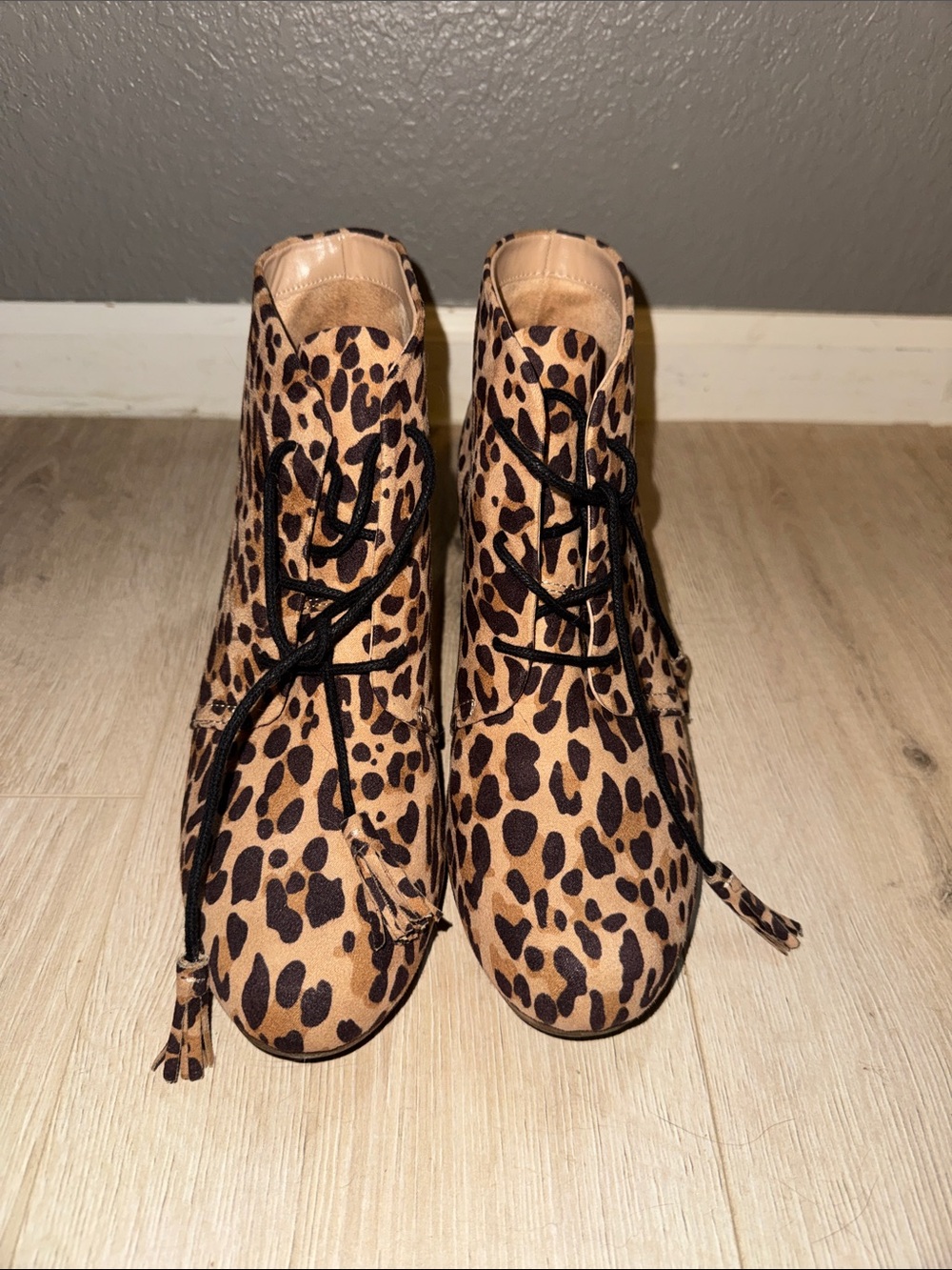 Dr. Scholl's Leopard Print Lace-Up Ankle Boots - Tan/Black